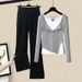 Women's Clothing Spring gray two piece tops bottoming shirt with split pants casual pants suit new women's spring_ecoleips.com