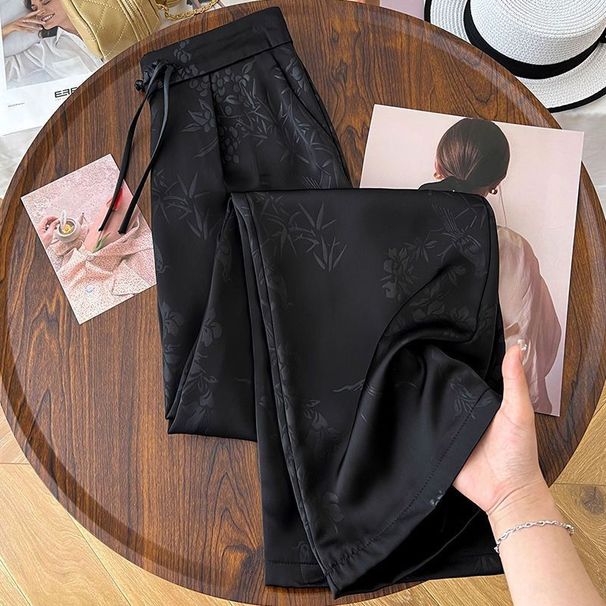 New Chinese-style Satin Jacquard Wide-leg For Women, Summer Thin Style, Plus Size, High-waisted, Slimming, Casual_ecoleips.com