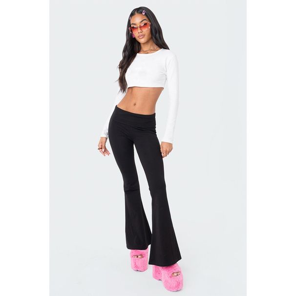 Women's Clothing Slim Fitting Mid Waist Solid Color Casual Sports Flared Trousers_ecoleips.com