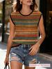 Women's Retro Color Block Striped Knitted Vest Sleeveless Round Neck Spring Autumn New Style Layering Top_ecoleips.com