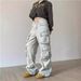 Women's Clothing Retro Multi Pocket Jeans For Women Y2k High Street Straight Overalls Wide Leg Trousers Casual Pants_ecoleips.com