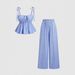 Women's High Waist Wide Leg Palazzo Pants - Blue Vertical Stripes, Lightweight Summer Trousers, Loose Fit & Floor-Length Design_ecoleips.com