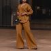 Women's Two-Piece Velvet Outfit With Slit Sleeves Thickened Casual Set Pure Color S-3XL Brown Army Green Red White Black_ecoleips.com