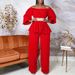 C8535P Women's Cross-Border Fashion Set With Belt, Off-Shoulder Long-Sleeve Top Loose Wide-Leg Pants, European_ecoleips.com