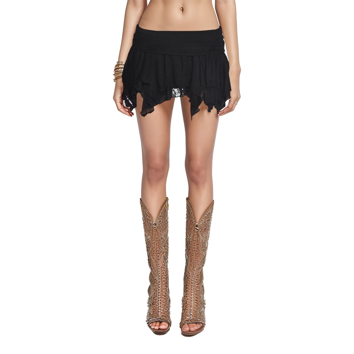 K Women's Sexy Double-layer Lace Irregular Low Waist Mini Skirt_ecoleips.com