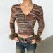 Women's Slim Fit Cropped V-Neck Yarn-Dyed T-Shirt – European & American Style Casual Top (S/M/L, Polychrome)_ecoleips.com