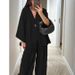 Women's V-Neck Flowy Top & Wide Leg Pants Set – Breathable Loose Fit Outfit For Casual And Chic Style_ecoleips.com