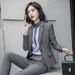 Women's Professional Checkered Suit Set Office Blazer And Pants with Matching Shirt Yellow Grey Check White Grey Shirt Options_ecoleips.com