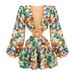New European American High-end Women's Floral Deep V-neck Dress Stacked Sleeves, Sexy Elegant With Hollow-out Design And_ecoleips.com