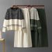 Women's Striped Knit Two Piece Set Crew Neck Sweater Loose Casual Fashion Pants Autumn Winter New Arrival_ecoleips.com