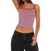 Women's Clothing Retro Striped Low Neck High Waisted Crop Top For Women Slim Fit Style Spring/Summer Sexy Vest_ecoleips.com