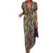 Women's Fashion Pleated Printed Long Dress, Slim Fit V-Neck Dress For Women_ecoleips.com