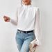 Women's Autumn/Winter Wholesale Semi-High Collar Chiffon Long-Sleeve T-Shirt With Patchwork And Wavy Pleats_ecoleips.com