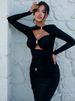 Mozision Elegant Hollow Out Long Sleeve Sexy Maxi Dress For Women Solid Color Slim Fit Cut Out Club Party Long Dress New_ecoleips.com
