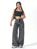 New European And American Cross-border High-waisted Slimming Loose-fitting Floor-length Wide-leg Straight Jeans, Trendy_ecoleips.com