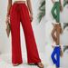 Women's Elastic Waist Pull-On Pants With Pockets, Casual Straight Leg Trousers For Everyday Wear_ecoleips.com