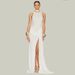 Summer Fashion High Slit Short Sleeve Long Dress for Women Sexy Waist Slim Fit Elegant Cross Border Style_ecoleips.com