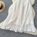French High End V Neck Small Flying Sleeves Inlaid With Diamond Bow Waist Temperament Dress For Women Summer Slim Pleated Skirt_ecoleips.com