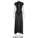 Elegant High-Neck Bodycon Midi Dress With Sheer Panels & Beaded Accents, Solid Color Spliced Party Dinner Dress For Women_ecoleips.com