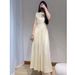 2025 Spring Casual Cotton Two-Color Waist Cinched A-Line Flared Skirt Mid Length Sleeveless Women's Dress_ecoleips.com