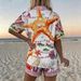 Women's Vacation Style Short Sleeve Shirt And Shorts Set, Tropical Print Collared Button Down Top With Matching Bottoms, Summer Casual Outfit_ecoleips.com