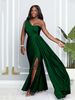 Women's Clothing Sleeveless One Shoulder Sexy Tight High Waist Slit Temperament Evening Dress_ecoleips.com