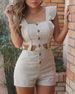 2025 Fresh And Sweet Waist Hollow Out Sleeveless Solid Color Button Ruffle One-piece Shorts For Women_ecoleips.com