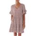 2025 Autumn Women's V-neck Ruffle Pocket Short Sleeve Dress Slimming And Elegant Design_ecoleips.com