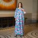 Elegant Embellished Abaya Dress Blue Floral Print Crystal Rhinestones Modest Long Sleeve Maxi Dress for Women S-XXL_ecoleips.com