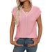 Breathable V-Neck Knit Top, Chunky Crochet Summer Sweater For Women, Lightweight Loose Fit Blouse_ecoleips.com