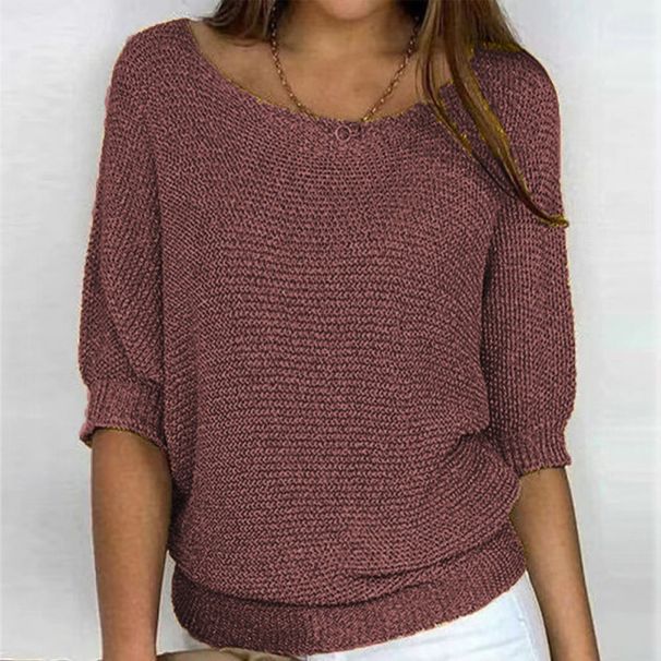 Women's Clothing Solid Color Round Neck Sweater For Women Commuting Elegant Three Quarter Sleeve Top Air Conditioning Shirt_ecoleips.com