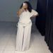 Women's Spring Clothing Set Casual Loose V Neck Top With Drawstring Short Sleeves Matching Trousers_ecoleips.com