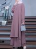 2025 Muslim Solid Color Women's Two-Piece Casual Loose Long Sleeve Wide-Leg Pants Set_ecoleips.com