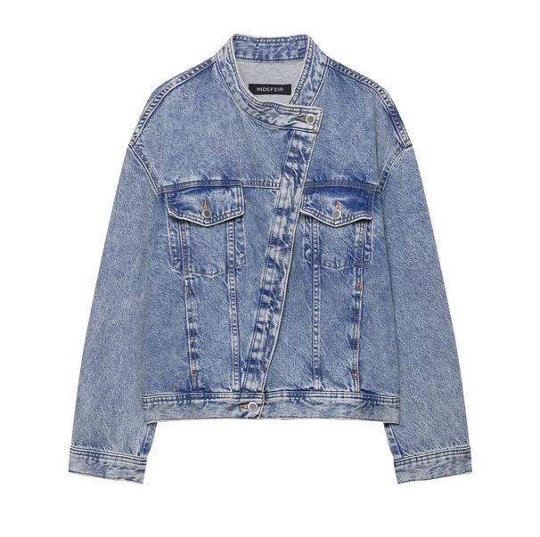 Double-Breasted Denim Jacket For Women - Classic Oversized Coat With Stylish Button Front (S/M/L)_ecoleips.com