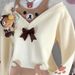 Japanese Cartoon Printing T-Shirts Y2k Aesthetic Bear Pattern Bow Kawaii Cute Tees Preppy Style Grunge Off Shoulder Casual Tops_ecoleips.com