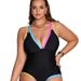New Color Blocked One Piece Plus Size Swimsuit, Sexy Back Bikini For Chubby Girls, Beach Swimwear_ecoleips.com