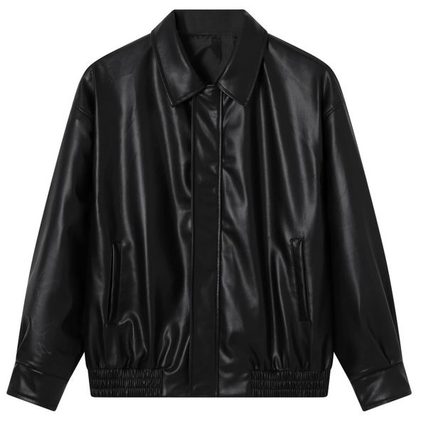 Women's Pu Leather Biker Jacket - Stylish Loose Fit Motorcycle Coat With Faux Protein Leather, Korean Streetwear Fashion_ecoleips.com