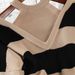 Women's Halter Neck Knit Top & High Waisted Wide Leg Pants Set – Elegant Two Piece Outfit For Spring Autumn (Black/Khaki, One Size)_ecoleips.com