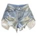 Summer Slim Fit High Waist Women's Denim Shorts Light Color Ripped Design Sexy a Line Wide Leg Hot Pants_ecoleips.com