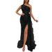 Women's Pure Color Sequin Fairy Long Sleeveless Fashion Slim Temperament Medium And Long Evening Dress_ecoleips.com
