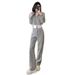 Korean Style Women's Hooded Sportswear Set Casual High Waist Wide Leg Pants Two Piece Outfit For Spring And Autumn_ecoleips.com