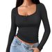 Voya Women's Simple And Pure Style U-neck T-shirt For Spring And Summer, Tight Fitting And Revealing Figure, Base Top_ecoleips.com