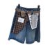Vintage Lace Plaid Stitching Denim Shorts Women's Summer High Waist Five-point Wide Legs_ecoleips.com
