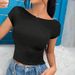 Voya 2026 Summer European And American Sexy Spicy Girl Style Solid Color T-shirt Women's One Word Neck Bareback Slim Short Sleeve T-shirt_ecoleips.com