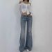 American Retro Double Button Flared Slim Fit Stretchy Autumn Winter Women's Long Jeans_ecoleips.com