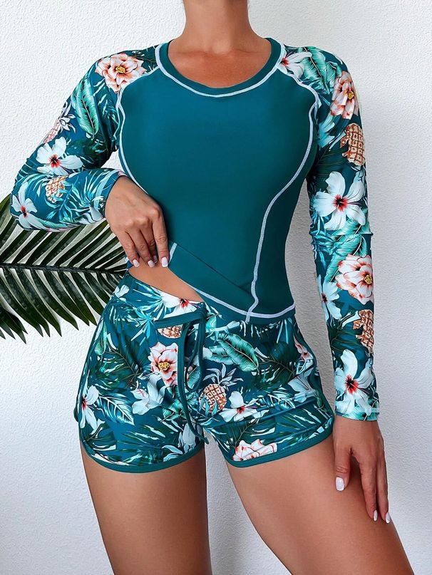 Women'S Clothing Boxer Surfing Suit Printed Long Sleeved Split Conservative Swimsuit_ecoleips.com