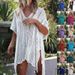 Vacation Swimwear Hollowed Out V Neck Loose Bikini Cover Up Knitted Beach Sun Protection Dress Multiple Colors Available_ecoleips.com
