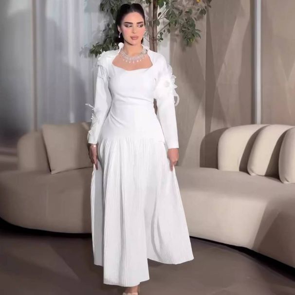 Women's Clothing pure color fairy style fashionable three dimensional flower long sleeved elegant long skirt_ecoleips.com