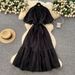 Women's Clothing Stand Up Collar Lantern Sleeves Tie Waist Dress For Women Slim Temperament Shiny Ruffled Long Skirt_ecoleips.com