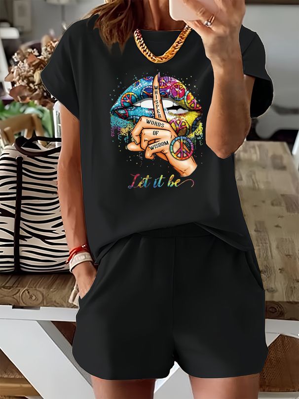 Women’s 2 Piece Outfit Set – Oversized Graphic T-Shirt And Biker Shorts Matching Set, Casual Summer Lounge Tracksuit For Daily Wear-364_ecoleips.com